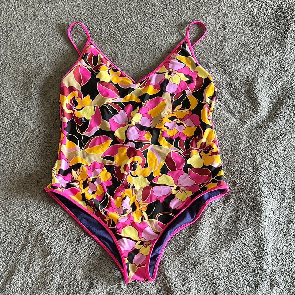 Floral Pink and Yellow One Piece Swimsuit